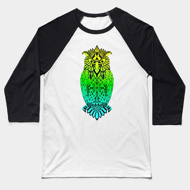 the magical owl in mandala in line art wallpaper art Baseball T-Shirt by jorge_lebeau